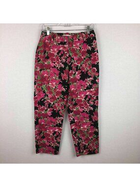 Talbots Curvy Pants Womens 4 Floral Capri Cropped Slit Hem Work Office Pretty
